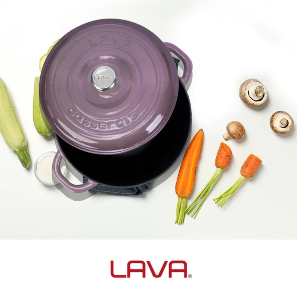 Lava Döküm Yuvarlak Tencere Döküm Demir Kapak New Heritage Serisi Çap(Ø)22cm.  Mor - Resim 7