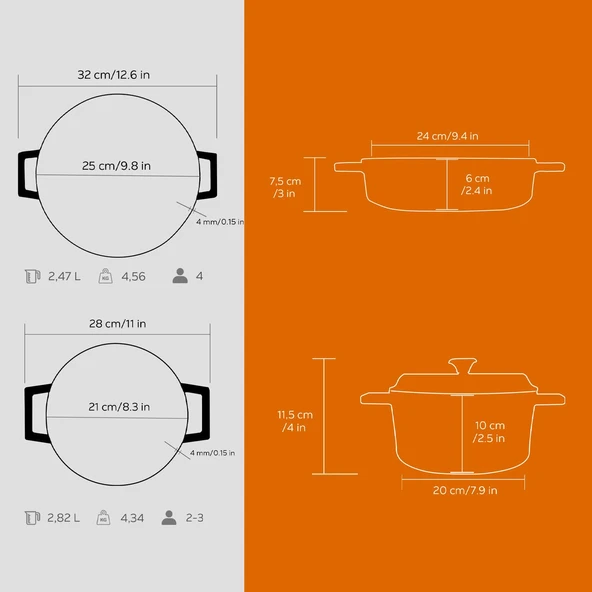 Lava Döküm 2x Trendy Serisi 5 Parça Tencere Seti  Turuncu - Resim 4