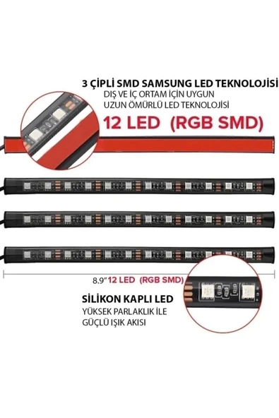 Araç Içi Aydınlatma Kumandalı Müziğe Duyarlı 9 Led Ayak Altı Led - 7 Renk Rgb Pra - 3