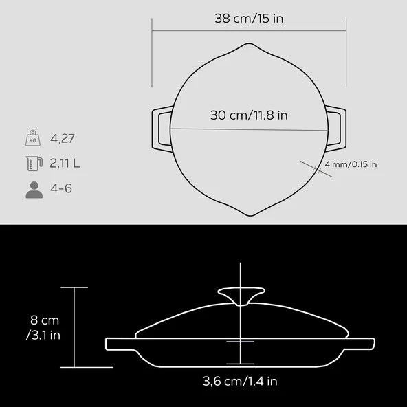 Lava Döküm Yuvarlak Kızartma Tavası Cam Kapaklı Döküm Demir Yekpare Çift Kulplu Çap(Ø)30cm. - 3
