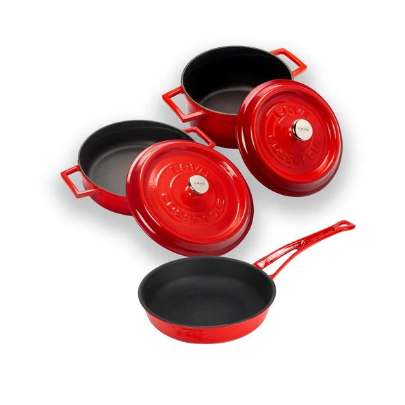 Lava Döküm 3x Trendy Serisi 6 Parça Tencere & Tava Seti Kırmızı - 2