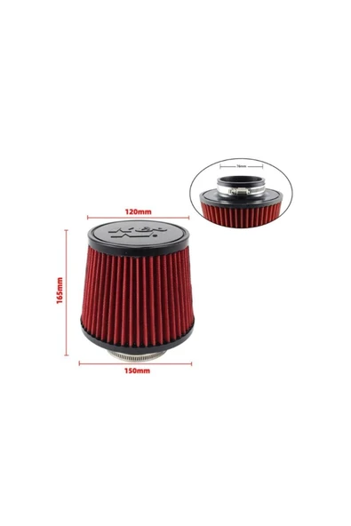 NamTuning K&n Universal Açık Hava Filtresi Kırmızı 76 Mm - Performans Hava Filtresi