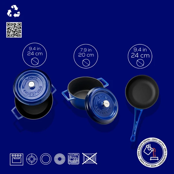 Lava Döküm 3x Trendy Serisi 6 Parça Tencere & Tava Seti  Mavi - Resim 3