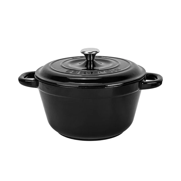 Lava Döküm Yuvarlak Tencere Döküm Demir Kapak New Heritage Serisi Çap(Ø)24cm.  Siyah
