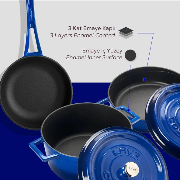 Lava Döküm 3x Trendy Serisi 6 Parça Tencere & Tava Seti  Mavi - Resim 5