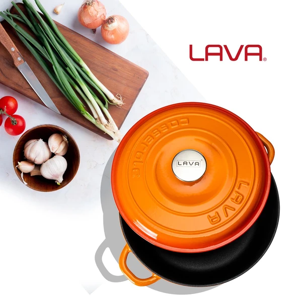 Lava Döküm Yuvarlak Çok Amaçlı Yayvan Tencere New Heritage Serisi Çap(Ø)28cm.  Turuncu - Resim 7