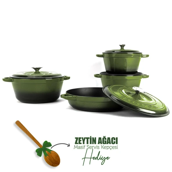 Lava Döküm 4X New Heritage Serisi Döküm Demir Tencere Seti  Yeşil