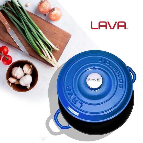 Lava Döküm Yuvarlak Çok Amaçlı Yayvan Tencere New Heritage Serisi Çap(Ø)28cm.  Mavi - Resim 7