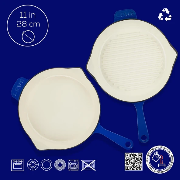 Lava Döküm 2X Edition Serisi Özel Koleksiyon Döküm Demir Tava Seti  Mavi - Resim 5