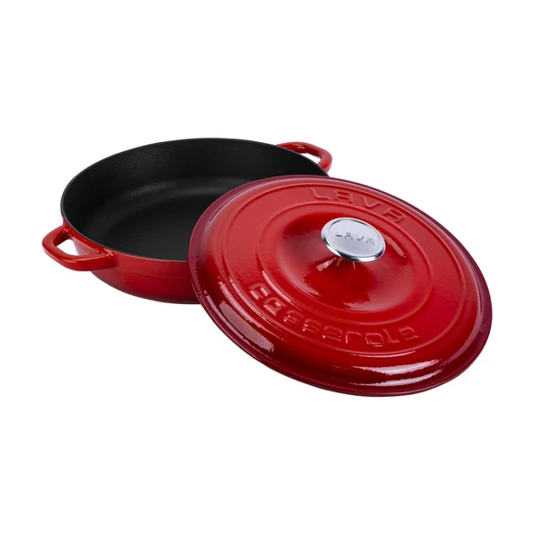 Lava Döküm Yuvarlak Çok Amaçlı Yayvan Tencere New Heritage Serisi Çap(Ø)28cm.  Kırmızı - Resim 2