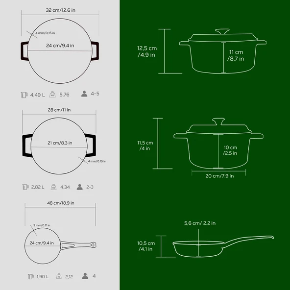 Lava Döküm 3x Trendy Serisi 6 Parça Tencere & Tava Seti Yeşil - 4