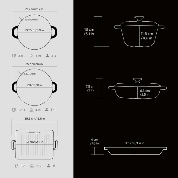 Lava Döküm 6X New Heritage Serisi Döküm Demir Tencere Tava Çeyiz Seti  Siyah - Resim 6