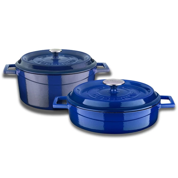 Lava Döküm Yuvarlak Derin ve Sığ 5 Parça Tencere Seti  Mavi - Resim 2