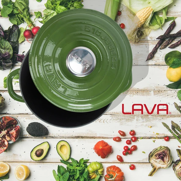 Lava Döküm Yuvarlak Tencere Döküm Demir Kapak New Heritage Serisi Çap(Ø)24cm.  Yeşil - 7
