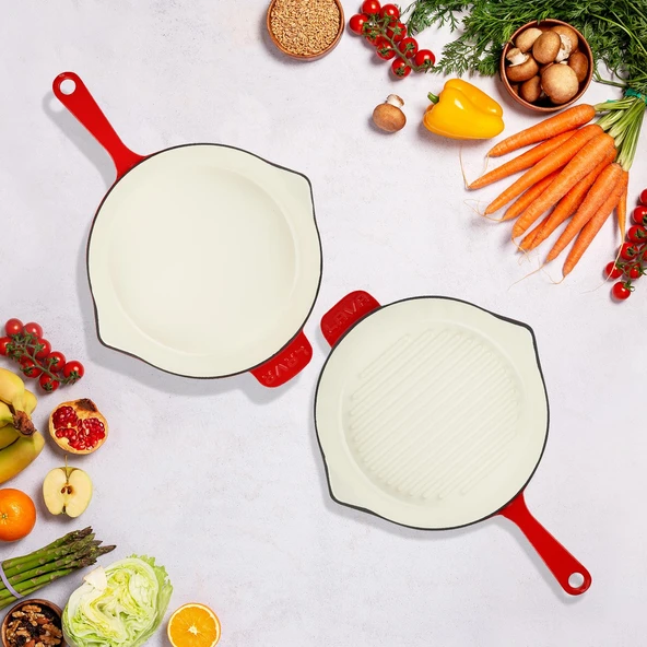 Lava Döküm 2X Edition Serisi Özel Koleksiyon Döküm Demir Tava Seti  Kırmızı - Resim 8