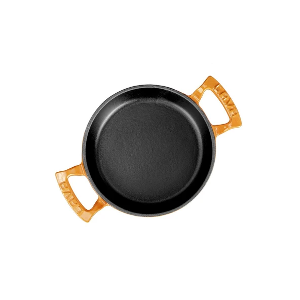 Lava Döküm Yuvarlak Sahan Döküm Demir Yekpare Çift Kulplu Çap(Ø)20cm.  Turuncu - Resim 3