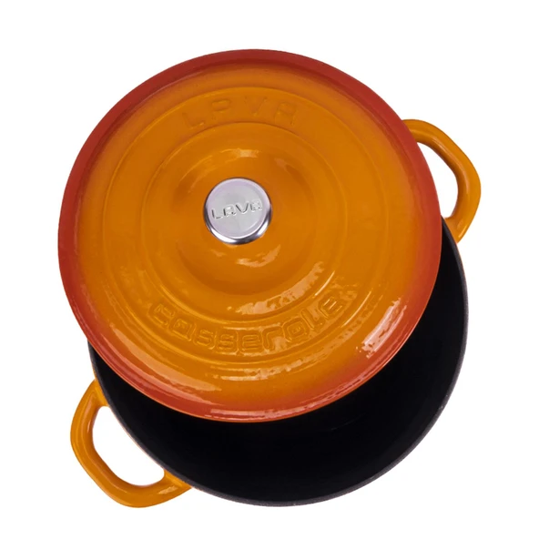 Lava Döküm Yuvarlak Tencere Döküm Demir Kapak New Heritage Serisi Çap(Ø)24cm.  Turuncu - Resim 3