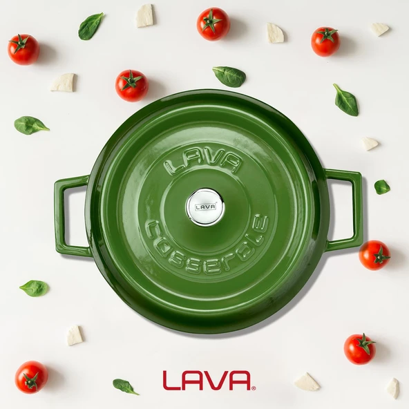 Lava Döküm Çok Amaçlı Yayvan Tencere. Trendy Serisi Çap(Ø)24cm.  Yeşil - Resim 7