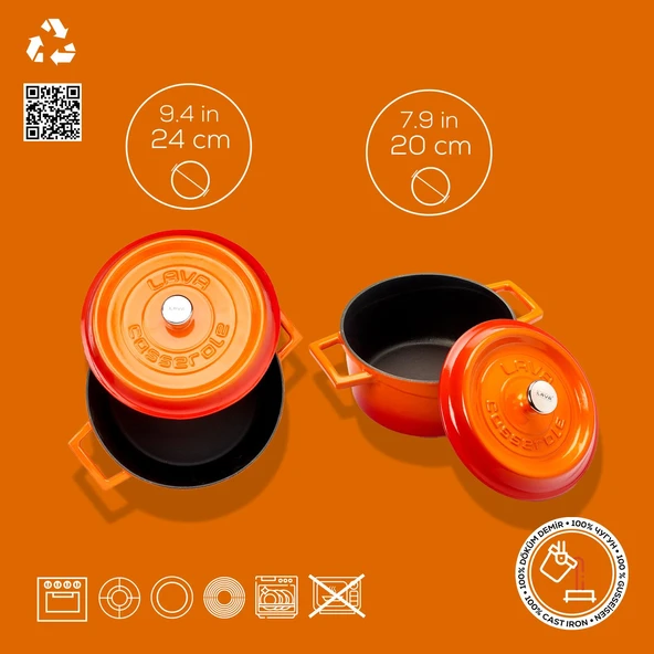 Lava Döküm 2x Trendy Serisi 5 Parça Tencere Seti  Turuncu - Resim 3