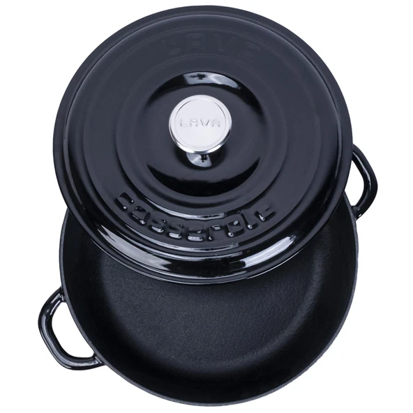 Lava Döküm Yuvarlak Çok Amaçlı Yayvan Tencere New Heritage Serisi Çap(Ø)28cm.  Siyah - Resim 3