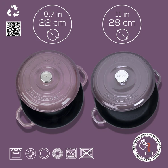 Lava Döküm 2X New Heritage Serisi Döküm Demir Tencere Tava Seti  Mor - 4