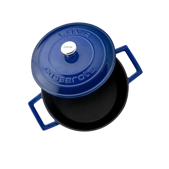 Lava Döküm Yuvarlak Tencere. Folk Çap(Ø) 22cm.  Mavi - Resim 3