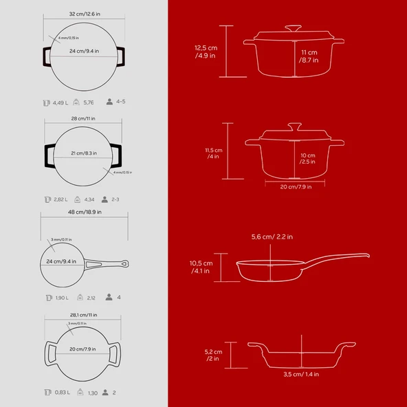 Lava Döküm 4x Trendy Serisi 7 Parça Tencere & Tava Seti  Kırmızı - Resim 4