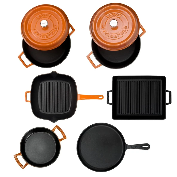Lava Döküm 6x Trendy Serisi 8 Parça Tencere & Tava Seti  Turuncu - Resim 4