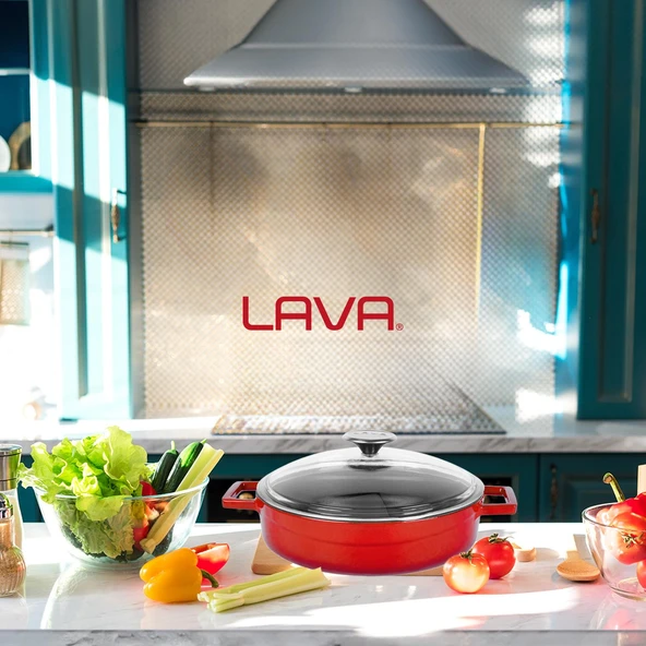 Lava Döküm Çok Amaçlı Yayvan Tencere. Glaze Serisi Çap(Ø)28cm. Kırmızı - 7