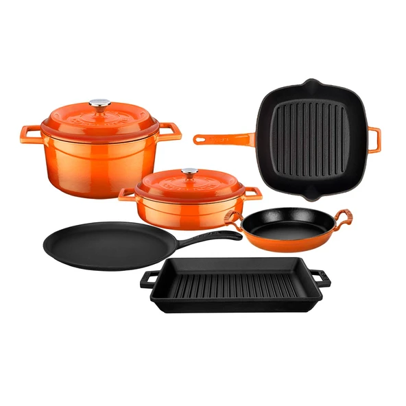 Lava Döküm 6x Trendy Serisi 8 Parça Tencere & Tava Seti  Turuncu - Resim 2