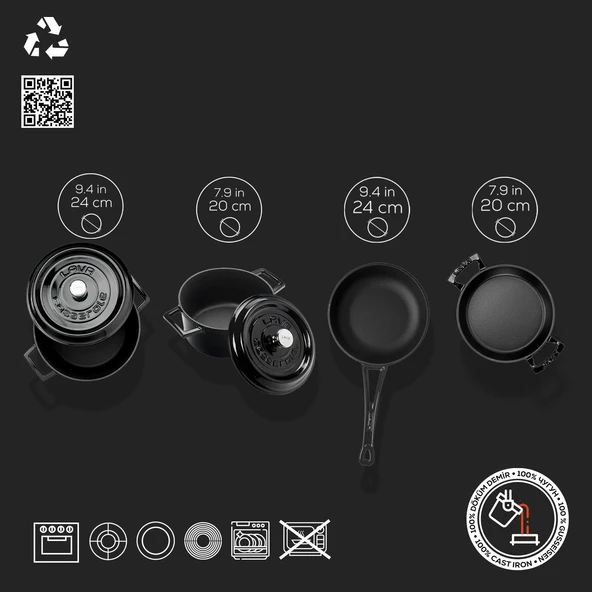 Lava Döküm 4x Trendy Serisi 7 Parça Tencere & Tava Seti  Siyah - Resim 3