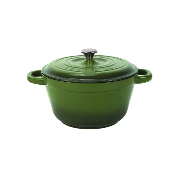 Lava Döküm Yuvarlak Tencere Döküm Demir Kapak New Heritage Serisi Çap(Ø)22cm.  Yeşil