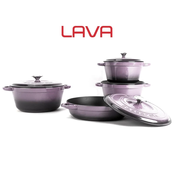 Lava Döküm 4X New Heritage Serisi Döküm Demir Tencere Seti  Mor - Resim 2