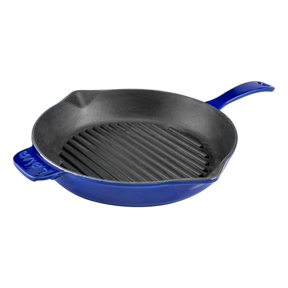 Lava Döküm Yuvarlak Izgara Tavası Döküm Demir Yekpare Saplı Premium Serisi. Çap(Ø)28cm.  Mavi - Resim 3