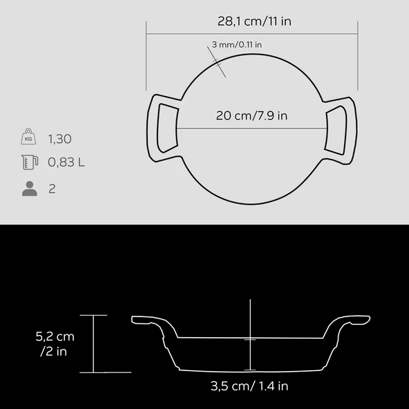 Lava Döküm Yuvarlak Sahan Döküm Demir Yekpare Çift Kulplu Çap(Ø)20cm.  Siyah - Resim 5