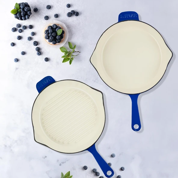 Lava Döküm 2X Edition Serisi Özel Koleksiyon Döküm Demir Tava Seti  Mavi - Resim 8