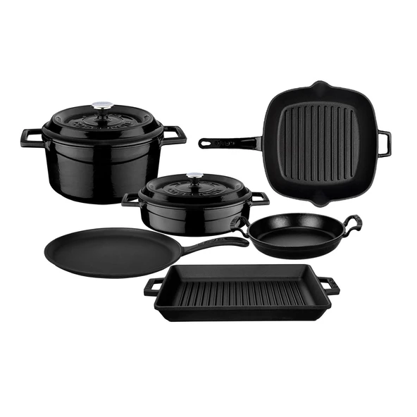 Lava Döküm 6x Trendy Serisi 8 Parça Tencere & Tava Seti  Siyah - Resim 2