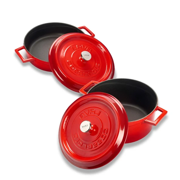 Lava Döküm Yuvarlak Derin ve Sığ 5 Parça Tencere Seti  Kırmızı - Resim 4