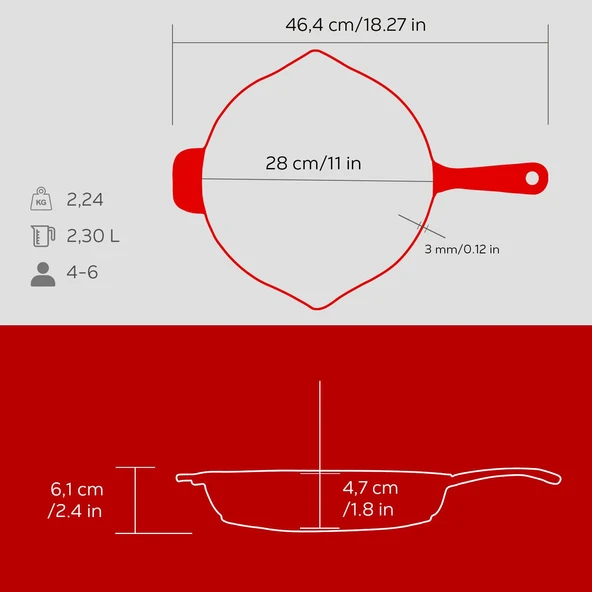 Lava Döküm 2X Edition Serisi Özel Koleksiyon Döküm Demir Tava Seti  Kırmızı - Resim 6