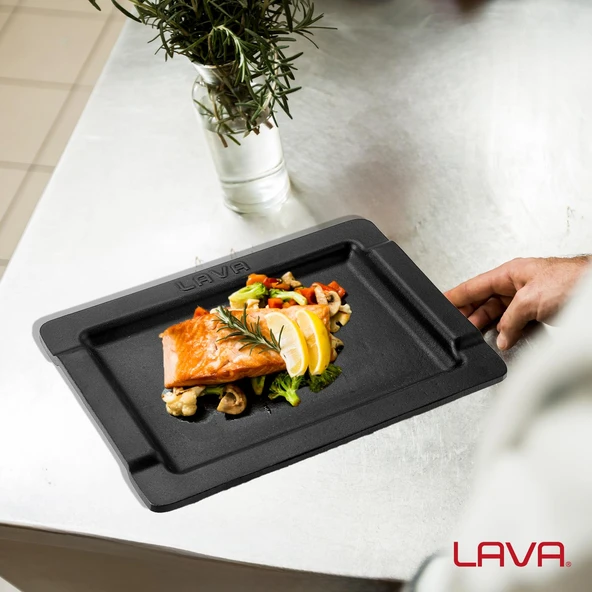 Lava Döküm Dikdörtgen Servis Tabağı. Siyah Renk. Ölçü 16x25cm. - 5
