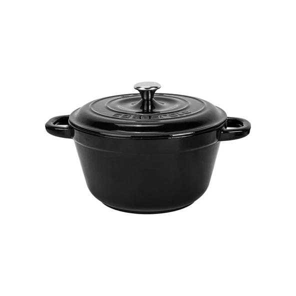 Lava Döküm Yuvarlak Tencere Döküm Demir Kapak New Heritage Serisi Çap(Ø)22cm.  Siyah