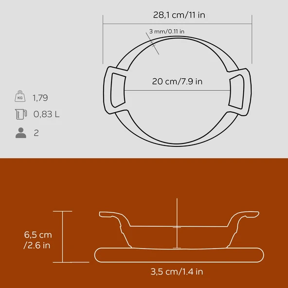 Lava Döküm Yuvarlak Sahan Döküm Demir Yekpare Çift Kulplu Kayın Servis Ahşabı. Çap(Ø)20cm.  Turuncu - Resim 5