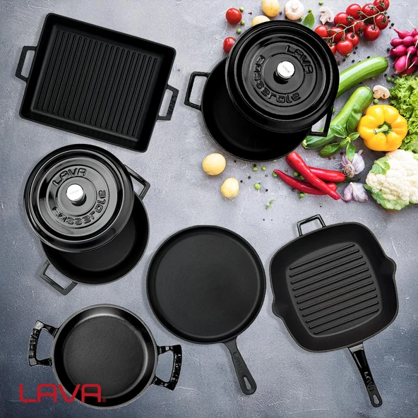 Lava Döküm 6x Trendy Serisi 8 Parça Tencere & Tava Seti  Siyah - Resim 8