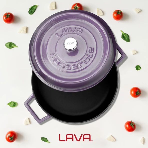 Lava Döküm Çok Amaçlı Yayvan Tencere. Trendy Serisi Çap(Ø)24cm.  Mor - Resim 7