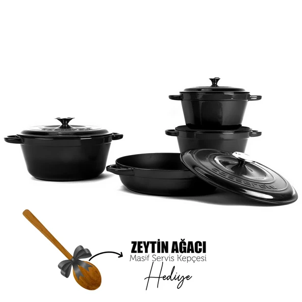 Lava Döküm 4X New Heritage Serisi Döküm Demir Tencere Seti  Siyah