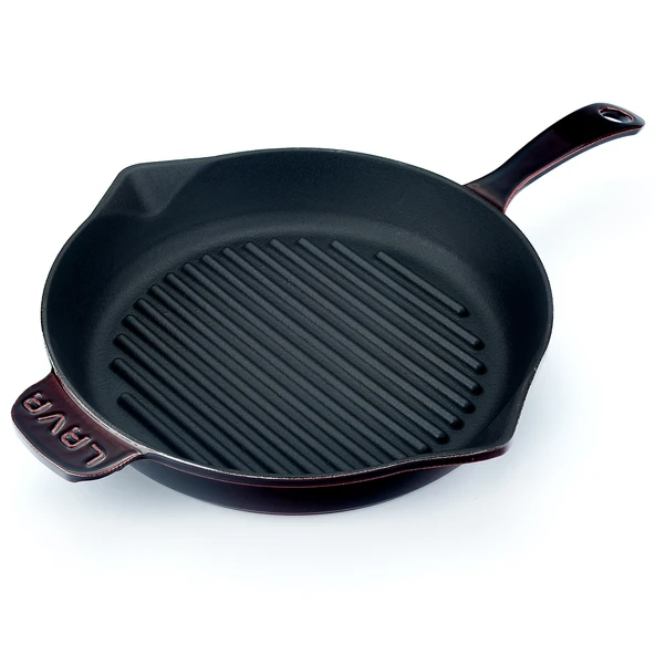 Lava Döküm Yuvarlak Izgara Tavası Döküm Demir Yekpare Saplı Premium Serisi. Çap(Ø)28cm.  Mor - Resim 2