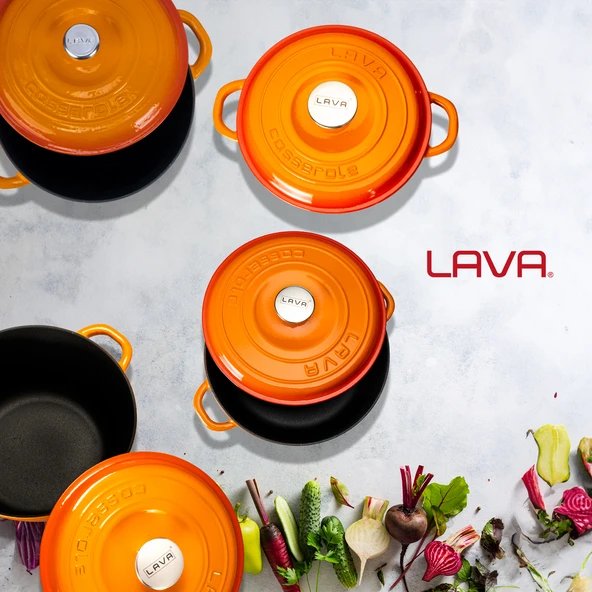 Lava Döküm 4X New Heritage Serisi Döküm Demir Tencere Seti  Turuncu - Resim 7