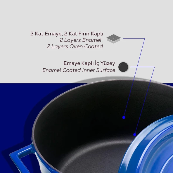 Lava Döküm Çok Amaçlı Yayvan Tencere. Trendy Serisi Çap(Ø)28cm.  Mavi - Resim 6