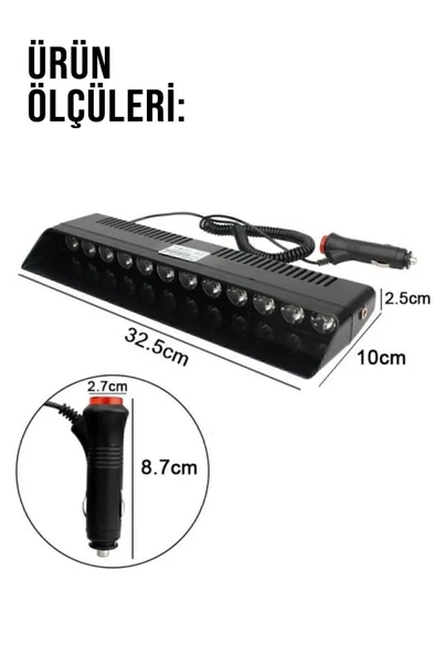 S12 Lamba Cam Içi Vantuzlu 12 Led Kırmızı Beyaz Mavi Çakmaklık Girişli 12 Mod - Resim 4