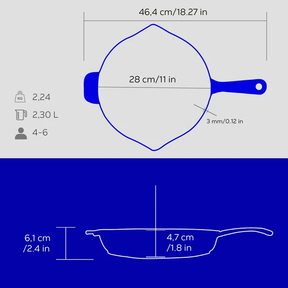 Lava Döküm 2X Edition Serisi Özel Koleksiyon Döküm Demir Tava Seti  Mavi - Resim 6